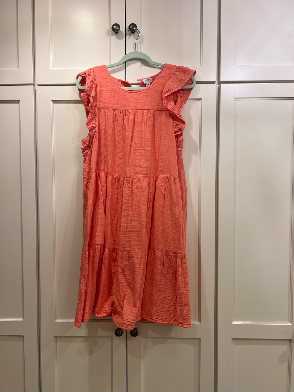 J. Crew Coral Ruffle Sleeve Tiered Dress